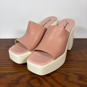 NEW Free People Zoe Platform Chunky Heel Sandal Pink/White Size 8.5/39 Indie Y2K